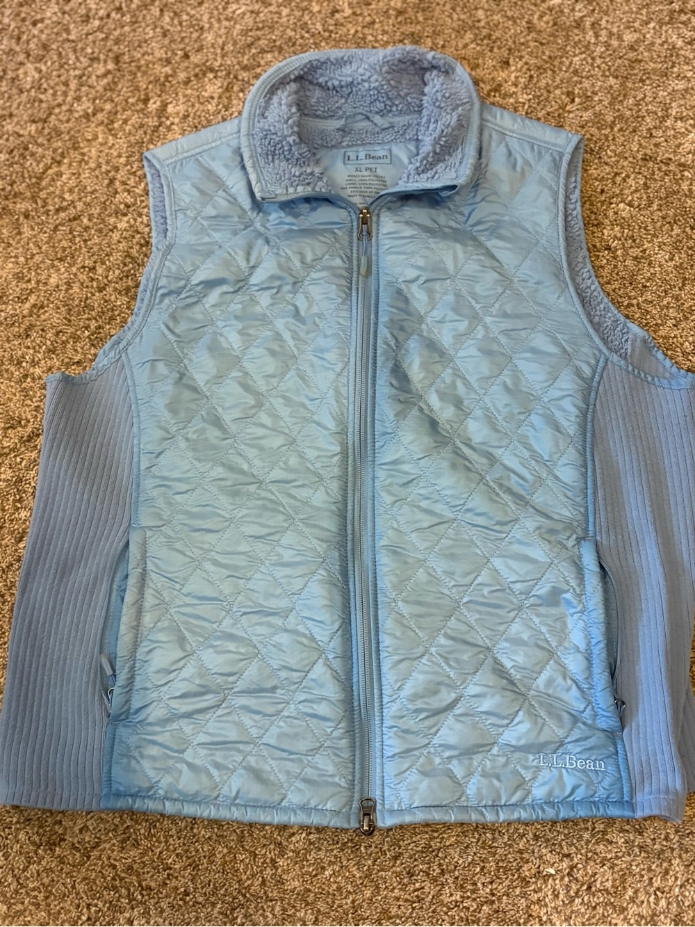 L.L. Bean Light Blue Quilted Fleece-Lined Vest
